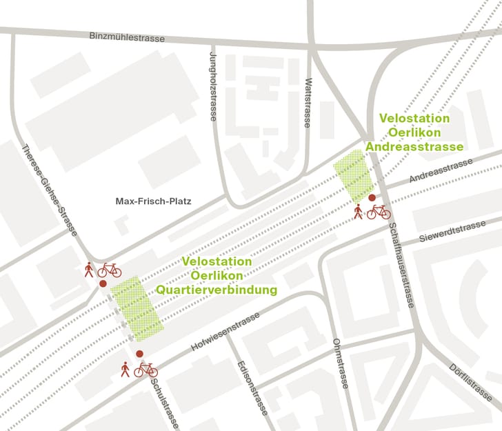 Zufahrtsplan Velostationen Oerlikon