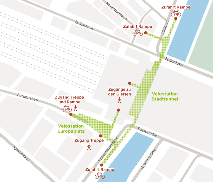 Lageplan Velostation Europaplatz und Stadttunnel